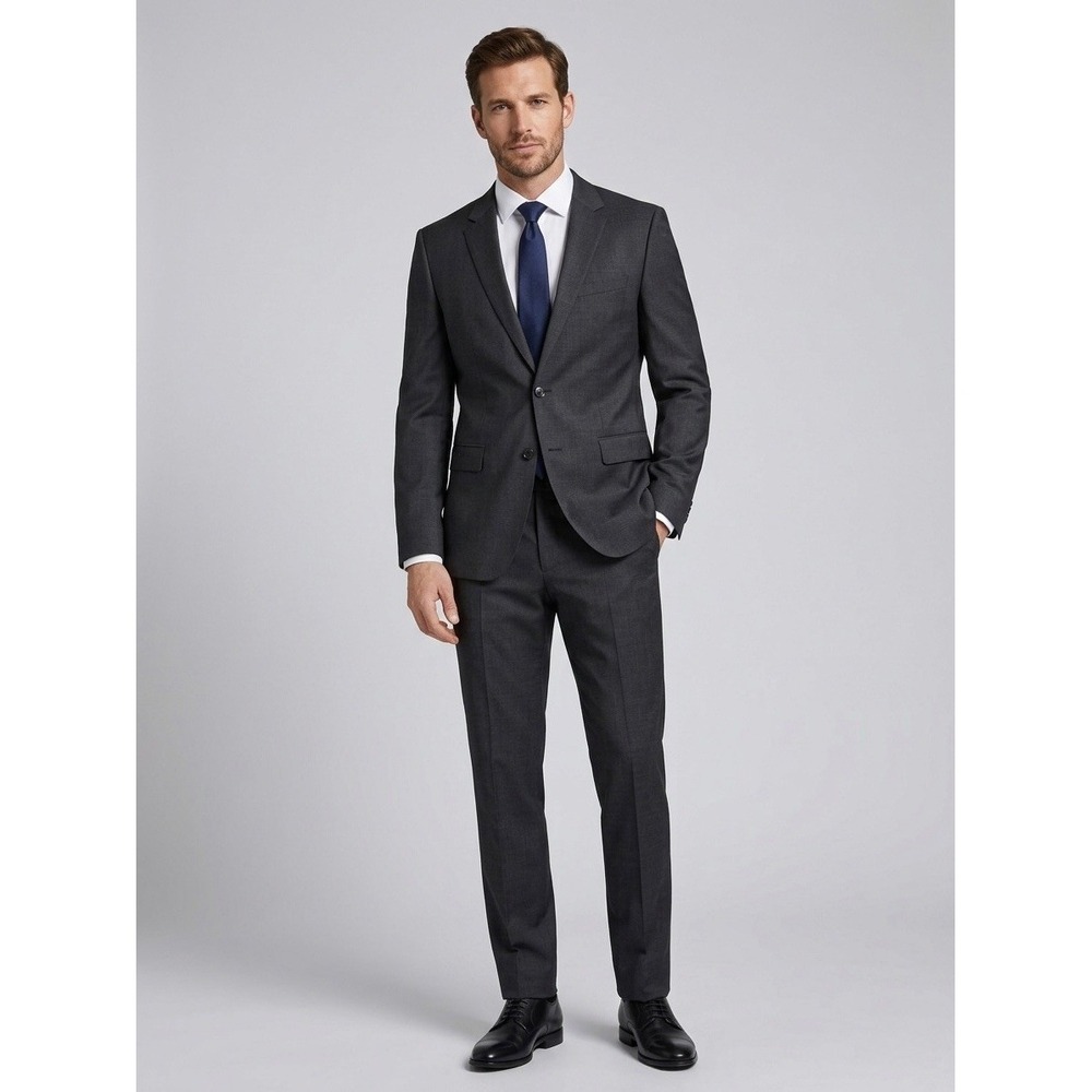 Hugo Boss Mens Charcoal Grey Wool Blend Flat Front Dress Pants Trousers 32x31.5